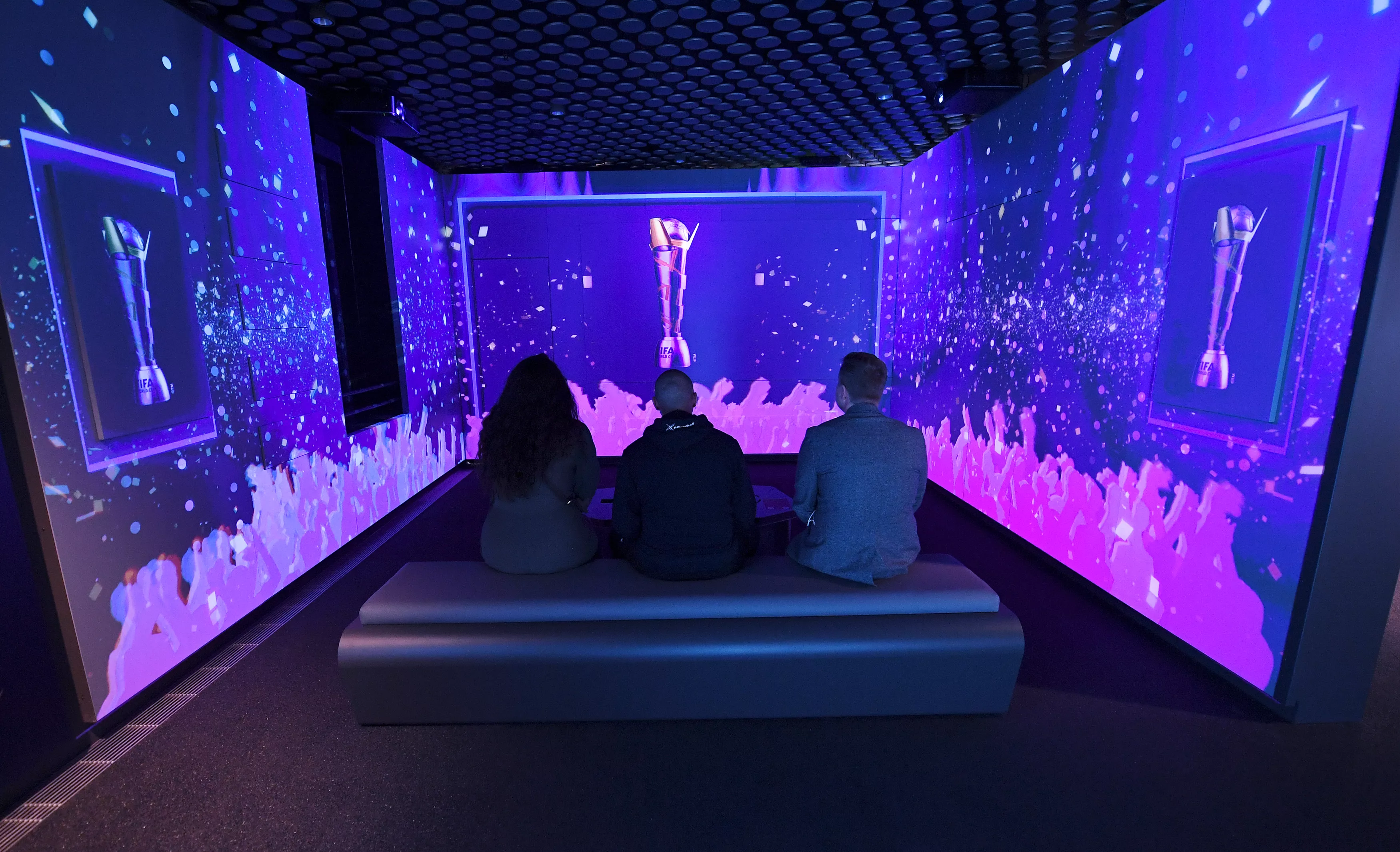 FIFA Museum immersive digital exhibition room with trophy displays