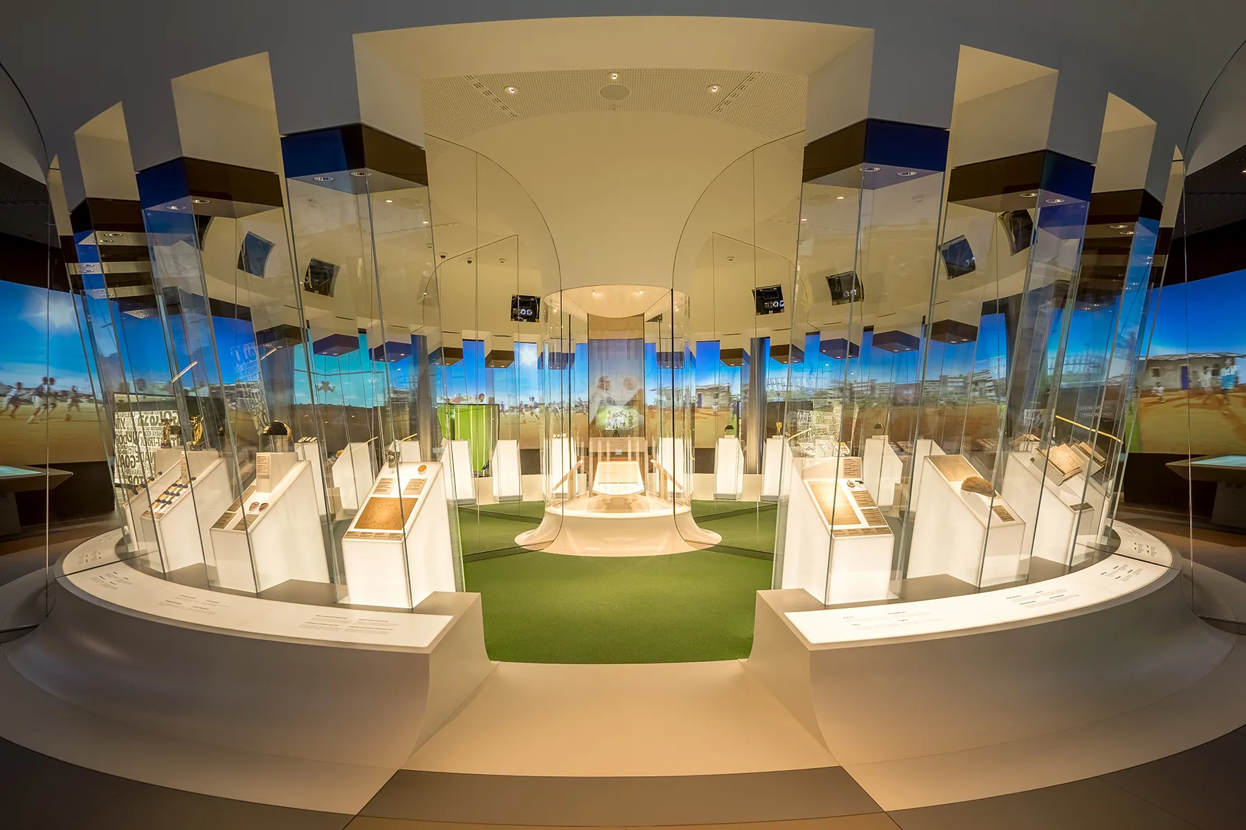 FIFA Museum trophy exhibition with glass display cases